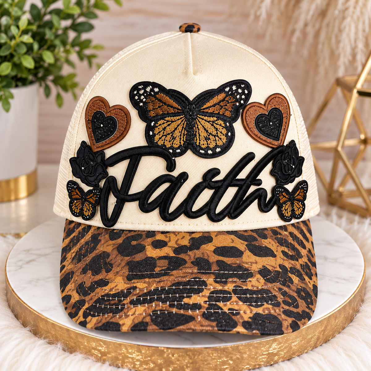 Faith butterfly leopard trucker cap product view