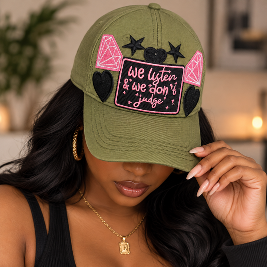 We Listen and We Don't Judge olive hat by Wear Your Truth Attire